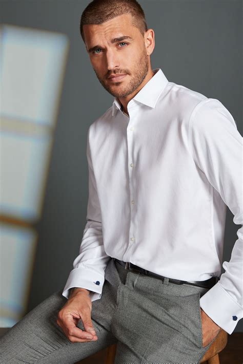 Buy White Regular Fit 100% Cotton Signature Textured Double Cuff Shirt ...