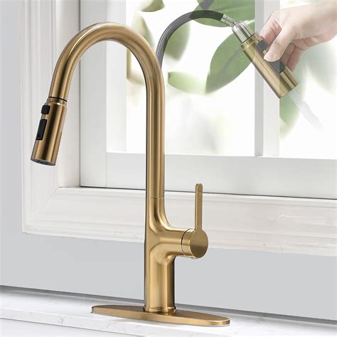 Brushed Gold Kitchen Faucet, Single Handle Gold Kitchen Sink Faucet ...
