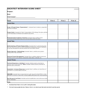 Fillable Online ARCHITECT INTERVIEW SCORE SHEET Fax Email Print - pdfFiller