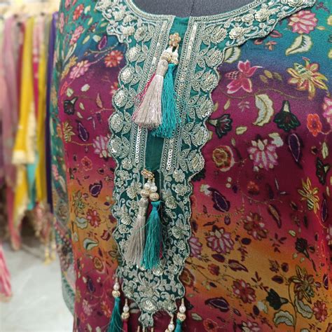 Exclusive Green digital printed kaftan - Graceful neck concept - Silk ...