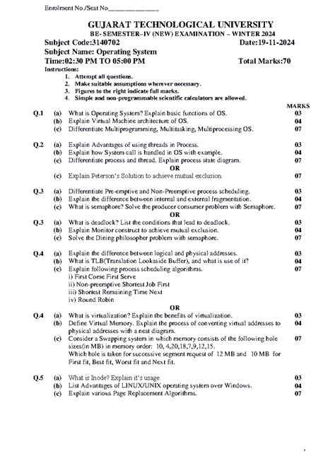 GTU 3140702 Operating System Previous Year Exam Papers (Winter 2020 ...