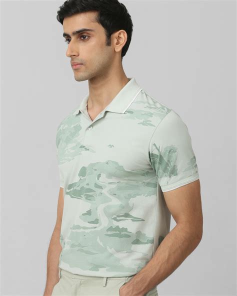 Buy Light Green Botanical Print Slim Fit Polo Online at Muftijeans