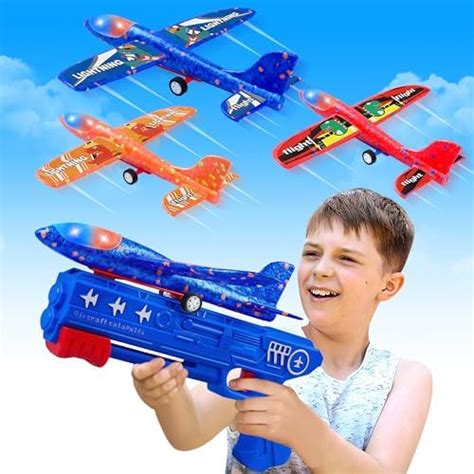 LJZJ 2 Pack Airplane Toys with Launcher, 2 Flight Modes LED Foam Glider ...