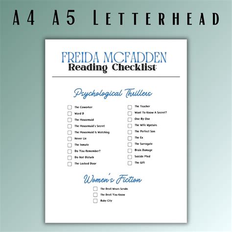 Freida Mcfadden Reading Log, Printable Reader Tracker, Freida Thriller ...