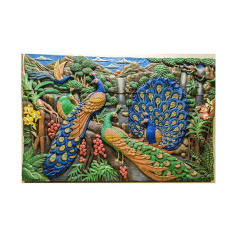 ZANKHI Art Beautiful Peacock Embossed Painting Sparkle Coated Self ...