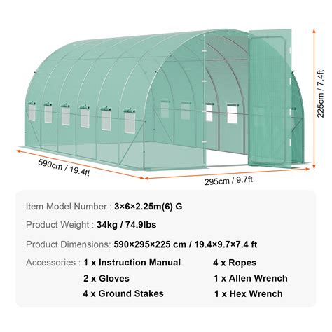 VEVOR Walk-in Tunnel Greenhouse 19.36x9.68x7.4ft Galvanized Frame PE ...