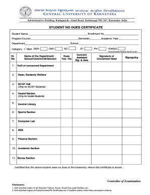 Fillable Online STUDENT NO DUES CERTIFICATE - Central University of ...