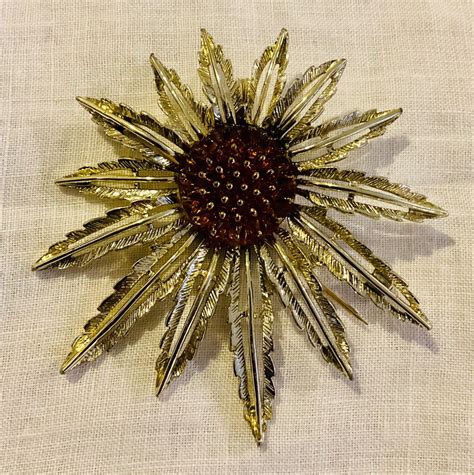 VTG Sarah Coventry Sunflower Flower Brooch Pendant Gold Tone Orange ...