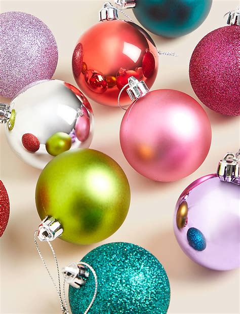 Buy 12pk Multicoloured Shatterproof Baubles at Marks & Spencer