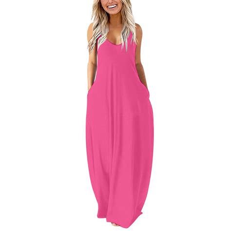 Likimi Womens Maxi Dress Solid Color Crew Neck Sleeveless Fashionable ...