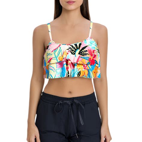 Chuancc Plus Size Swimwear Women's Bras Ruffled Bikini Top Swim Top ...