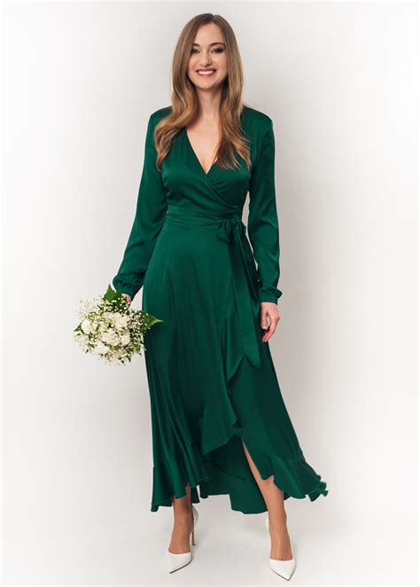 Emerald green wrap dress silk dress wrap dress bridesmaid dress wedding guest dress women dress ...