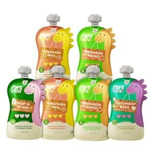 Rorosaur Baby Food Puree Pouch Combo | Fruit & Veggie Purees for 6 ...