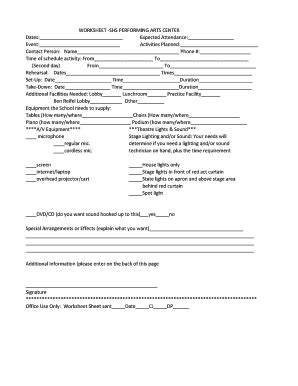 Fillable Online sisseton k12 sd WORKSHEET -SHS PERFORMING ARTS CENTER ...