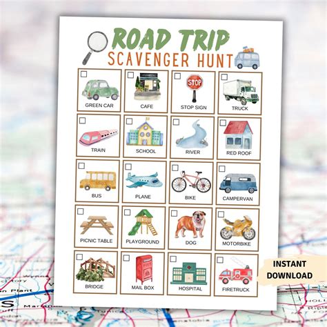 Road Trip Scavenger Hunt Printable for Kids Car Ride Scavenger Hunt ...