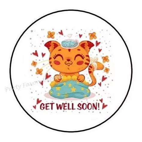 DOPASTICKER Get Well Soon Cat Stickers Favors Phone Decal Water Bottle ...
