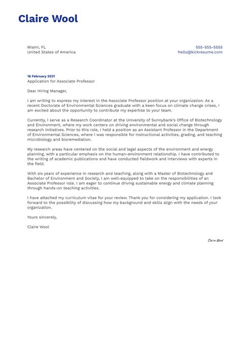 Muster eines Bewerbungsschreibens für einen Associate Professor | Kickresume