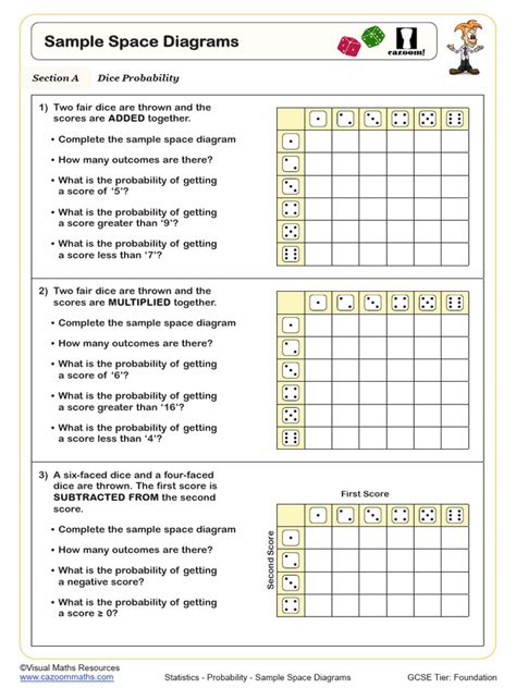 Cazoom Maths. Probability. Sample Space Diagrams | PDF | Probability ...