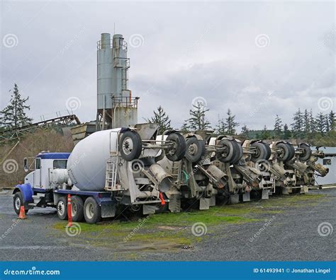Row of cement mixer trucks stock image. Image of pour - 61493941
