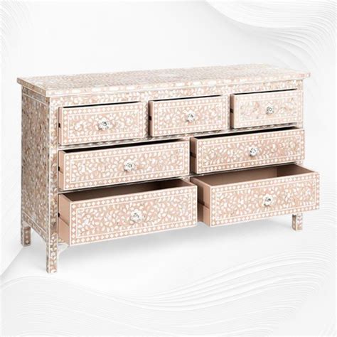 Pale Pink Mother Of Pearl Inlay Chest Of 7 Drawers – Luxury Handicrafts