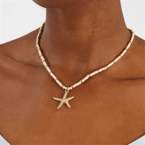 Beaded Round Starfish Necklace White - Accessorize India