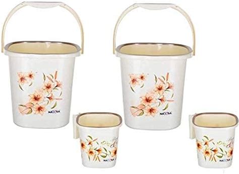 Nayasa Funk Square DLX 2 Pcs Bathroom Set (Bucket 25 L+Mug 1.5 L) Brown ...
