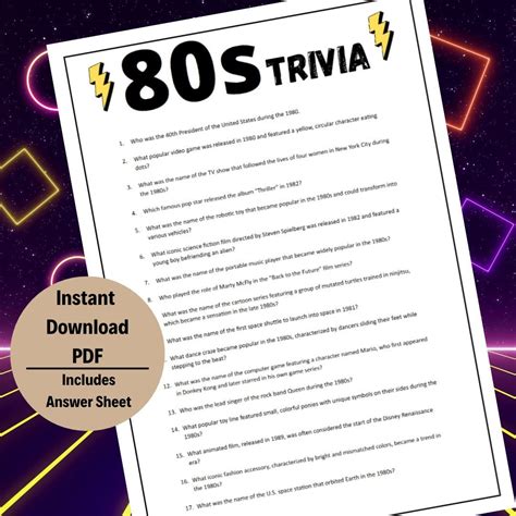 80s Trivia 80s Trivia Games 80s Party Game Pub Trivia Printable ...