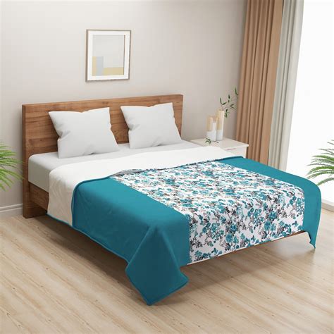 Floral Print Cotton Dohar for AC Rooms - Teal & White – swayamindiastore