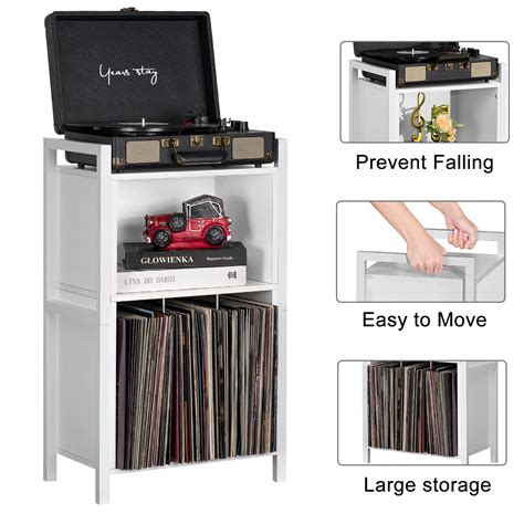 Snapklik.com : YAHARBO White Record Player Stand, 3-Shelf Vinyl Record ...