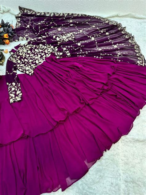 Blissful Ruffle Style Wine Color Ready To Wear Party Wear Sa