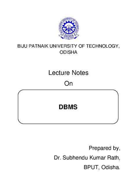 **DBMS Lecture Notes (BPUT) - Overview of Key Concepts** - Studocu