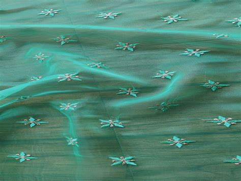 Green Motifs Embroidered Zardozi Organza Fabric – Fabrics & More