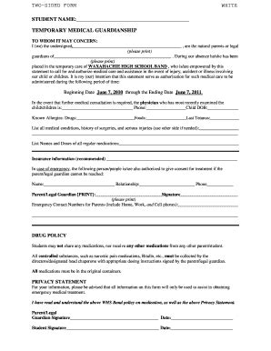 Fillable Online TEMPORARY MEDICAL GUARDIANSHIP - Spirit of Waxahachie ...