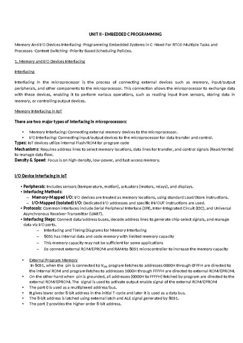 UNIT II - Embedded C Programming: Memory & Device Interfacing - Studocu