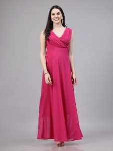 AAYU Women Fit and Flare Pink Maxi/Full Length Dress - Buy AAYU Women ...