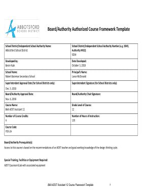 Fillable Online Board/Authority Authorized Course Framework Template ...