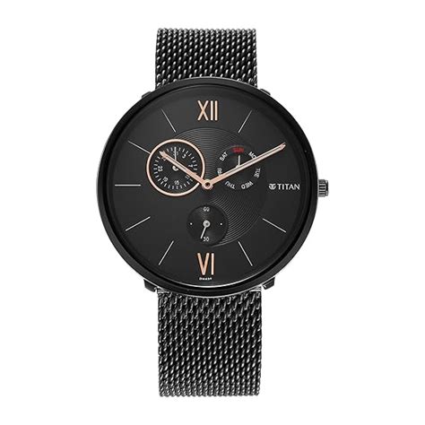 Titan Slim Quartz Multifunction Black Dial Black Stainless Steel Strap ...