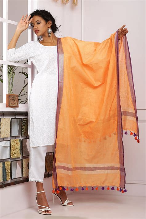Dupatta-Cotton Slub Linen -Peachish Orange – Bunkraft