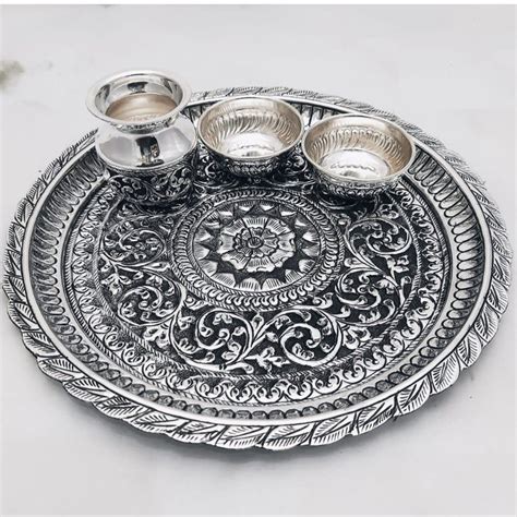 Buy quality 925 Pure Silver Antique Pooja Thali Set PO-263-15 in New Delhi
