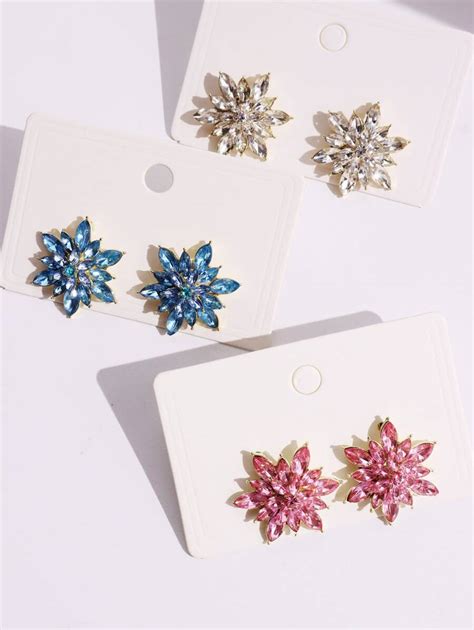 1pair Blue Luxury Exaggerated Snowflake Shaped Rhinestone Stud Earrings ...