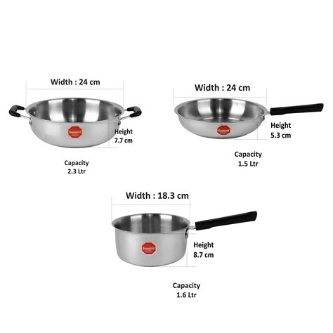 Sumeet Stainless Steel Induction & Gas Stove Friendly Light Weight 3 P ...