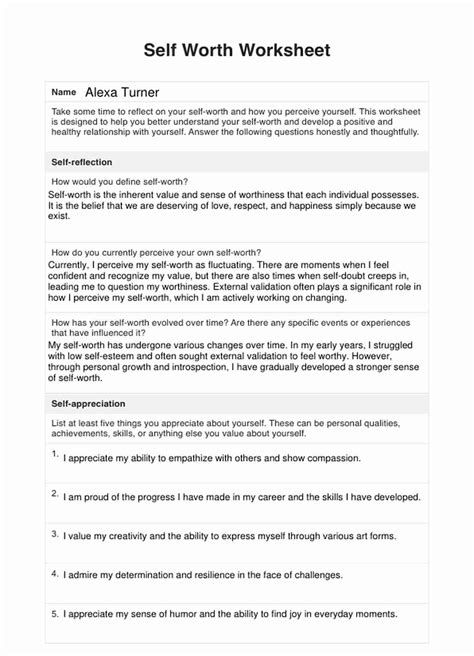 Self Worth Worksheets Pdf