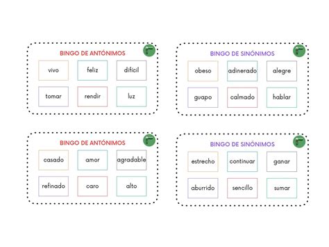Bingo de SINÓNIMOS Y ANTÓNIMOS - Orientacion Andujar