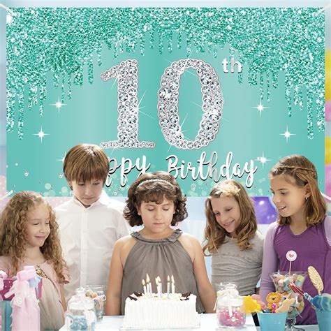 Buy Teal Silver 10th Birthday Banner Decorations for Girls, Breakfast ...