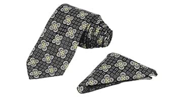 Buy THE DELHI LOOM “Noir Gold Medallion” Men’s Micro Silk Tie Set with ...