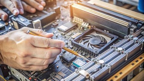 A person is working on a computer with a fan on it | Premium Photo