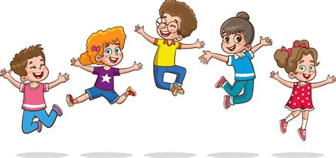 Happy Little Kids Having Fun. vector illustration of cute kids jumping ...