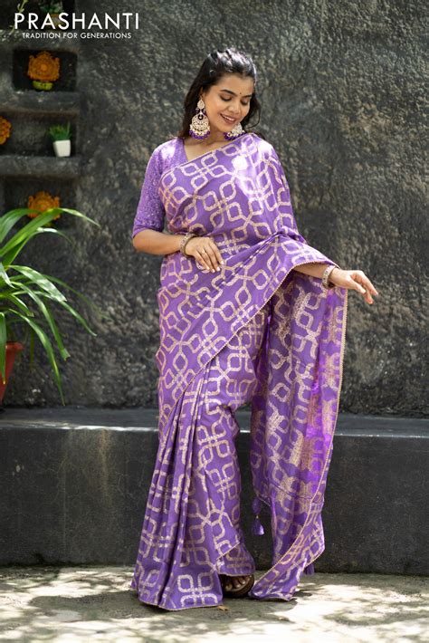 Munga tussar silk saree lavender shade with allover banarasi zari weav ...