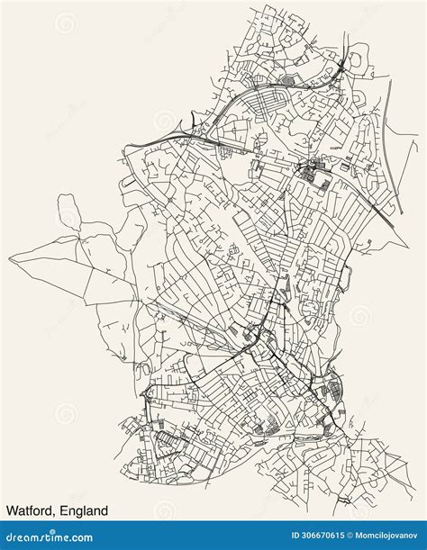 Street Roads Map of the British City of WATFORD, ENGLAND Stock Vector - Illustration of journey ...