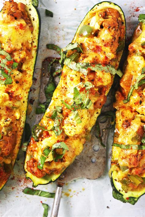 Cheddar and Sausage Stuffed Zucchini Boats